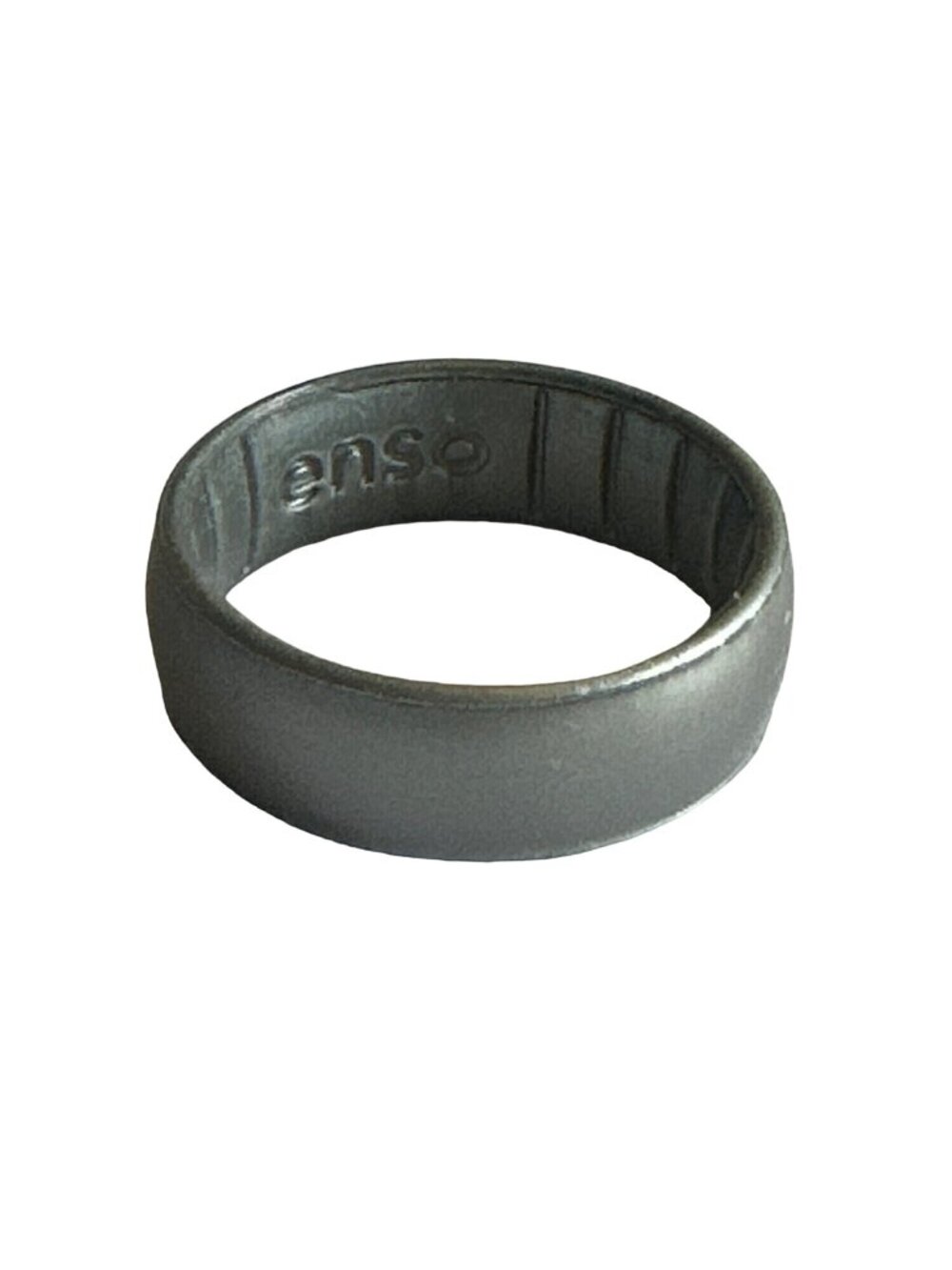 Enso Silicone Ring Unisex Size 12 Metallic Silver Comfortable Flexible Accessory
